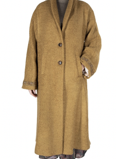 Long coat in mustard curly wool